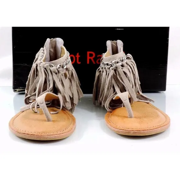 Not Rated Keep The Peace Fringe Flat Thong Sandals Taupe Size 6.5