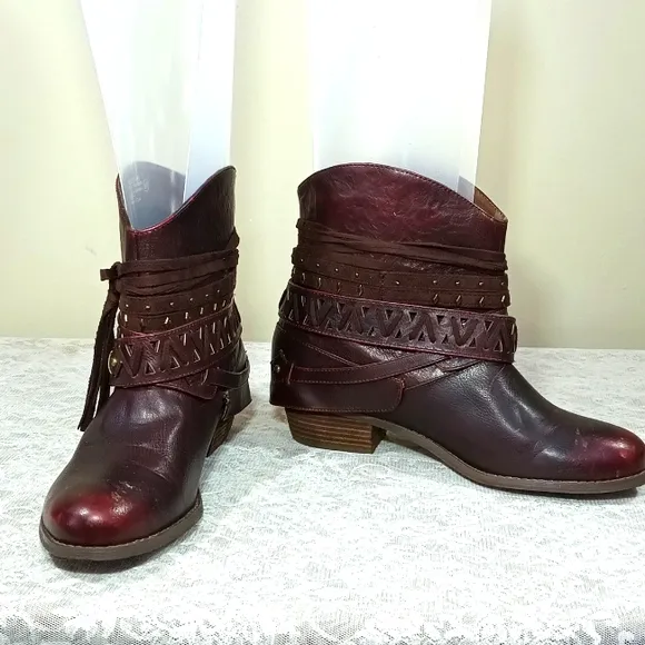 Not Rated | Wine Side-Tie Beautiful Ankle Boots Boho Booties Size 8.5