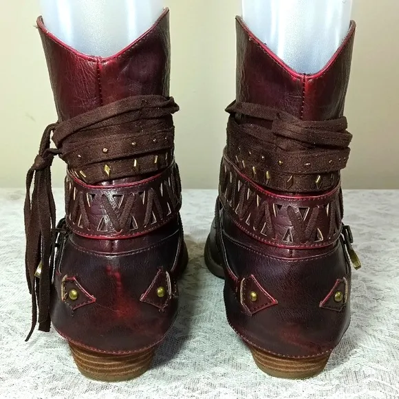 Not Rated | Wine Side-Tie Beautiful Ankle Boots Boho Booties Size 8.5