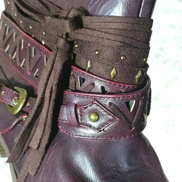 Not Rated | Wine Side-Tie Beautiful Ankle Boots Boho Booties Size 8.5