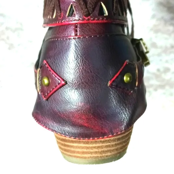 Not Rated | Wine Side-Tie Beautiful Ankle Boots Boho Booties Size 8.5