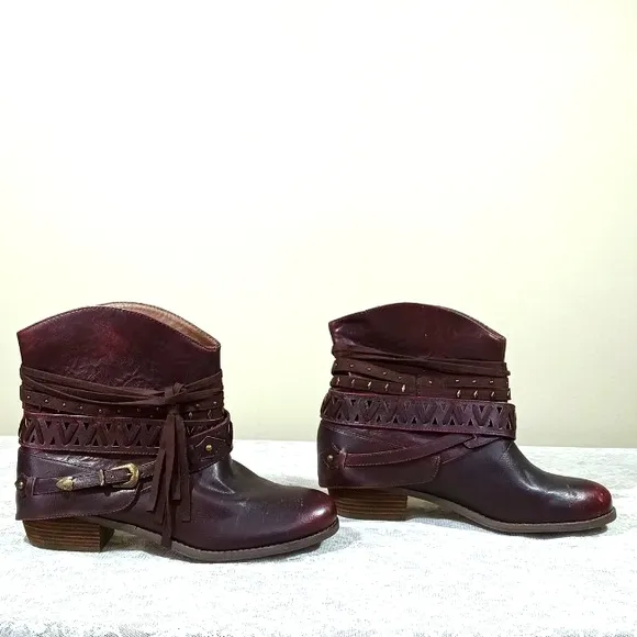 Not Rated | Wine Side-Tie Beautiful Ankle Boots Boho Booties Size 8.5