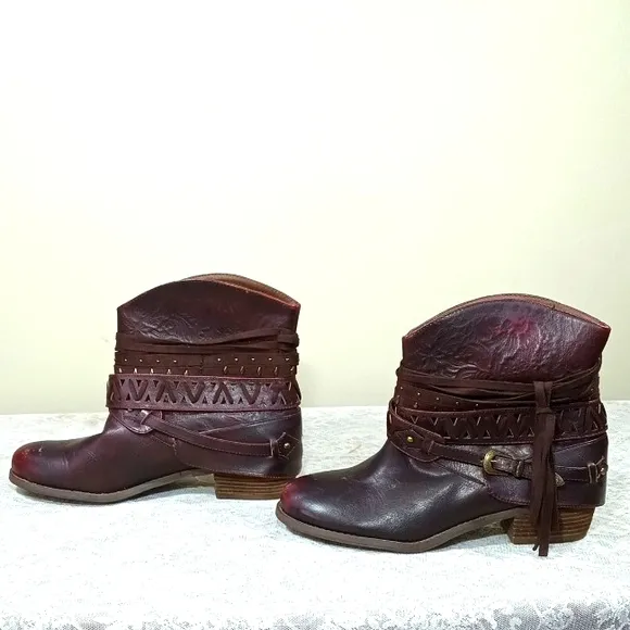 Not Rated | Wine Side-Tie Beautiful Ankle Boots Boho Booties Size 8.5