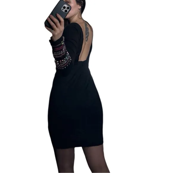 NTW! Cynthia Rowley Beaded Sleeve bodycon dress LBD!!
