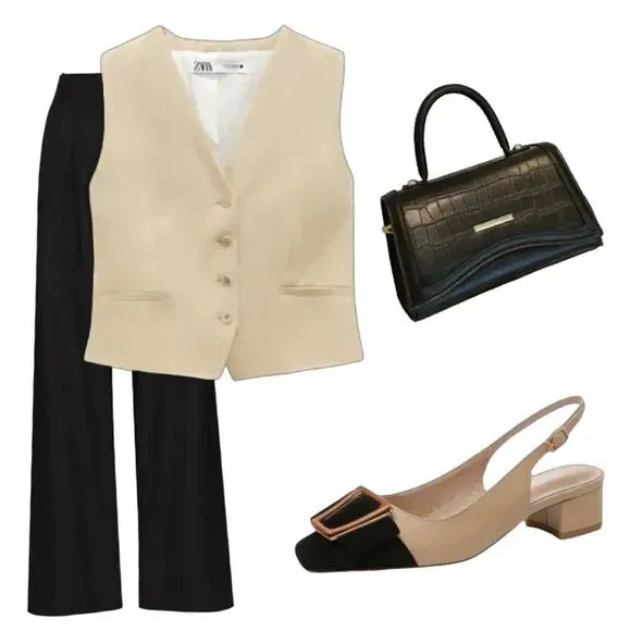 Nude Black Gold Minimalist Block Heels Squared Toe Dress Slingback Shoes