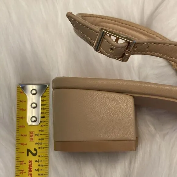Nude Black Gold Minimalist Block Heels Squared Toe Dress Slingback Shoes