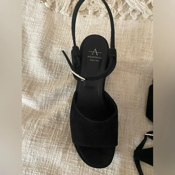 NWOB Made in Italy Aquatalia Black Suede Emmie Platform Sandal Size 8