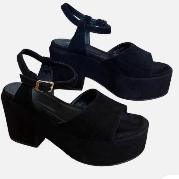 NWOB Made in Italy Aquatalia Black Suede Emmie Platform Sandal Size 8