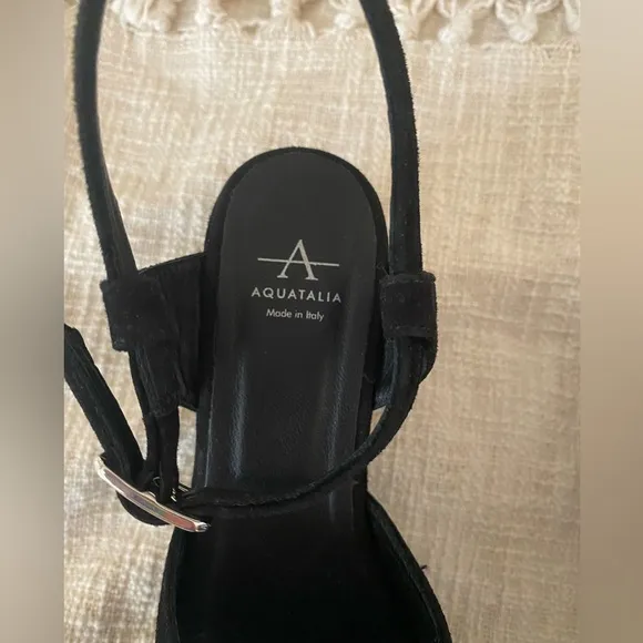 NWOB Made in Italy Aquatalia Black Suede Emmie Platform Sandal Size 8