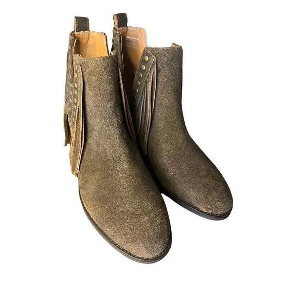 NWOB MYRA Women's Chocolate Brown Suede Fringe Cyno Boho Cowgirl Booties Size 7