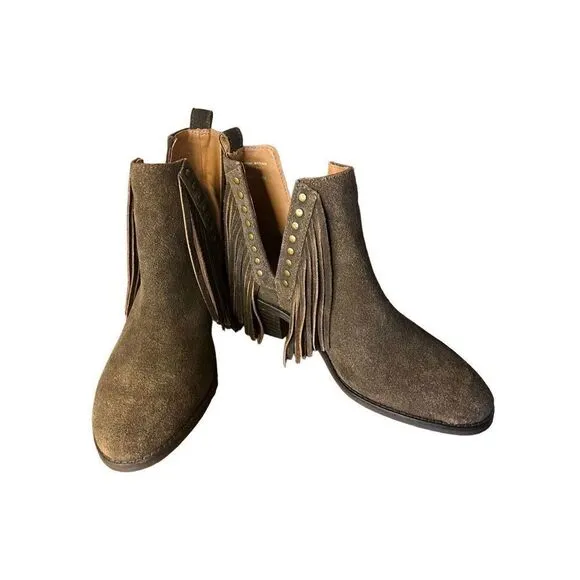 NWOB MYRA Women's Chocolate Brown Suede Fringe Cyno Boho Cowgirl Booties Size 7