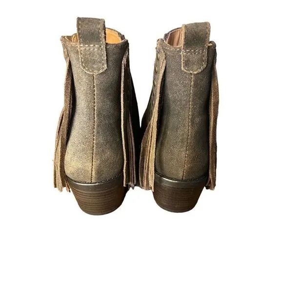 NWOB MYRA Women's Chocolate Brown Suede Fringe Cyno Boho Cowgirl Booties Size 7