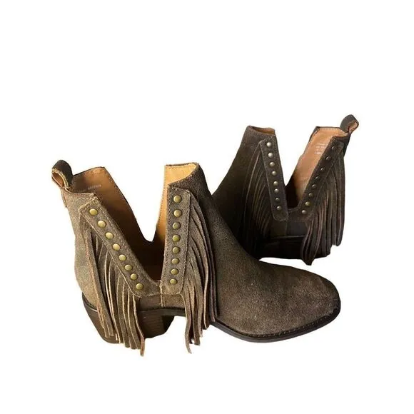 NWOB MYRA Women's Chocolate Brown Suede Fringe Cyno Boho Cowgirl Booties Size 7