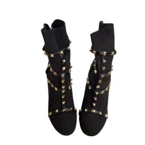 NWOT Beautiful Studded Black Sock Boots Size 40 🐼