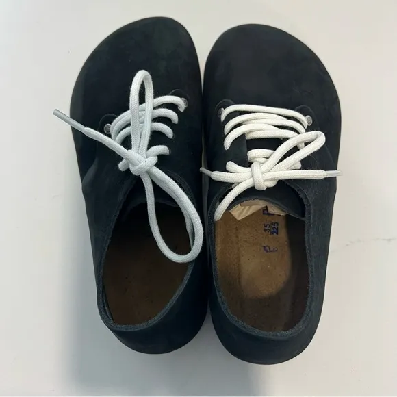 NWOT Birkenstock Womens Maine Nubuck Leather Shoes Black Lace Up Size 35