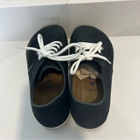 NWOT Birkenstock Womens Maine Nubuck Leather Shoes Black Lace Up Size 35