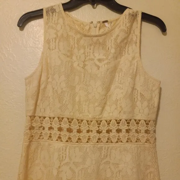NWOT Free People Ivory/Cream Lace &amp; Crochet 2 Piece Look Mini Dress