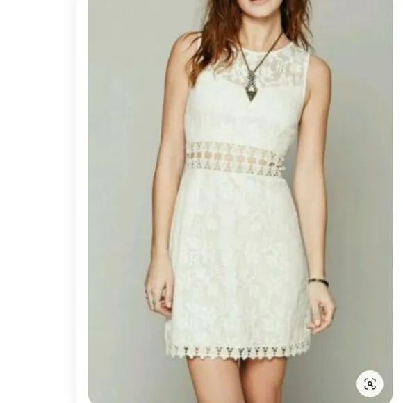 NWOT Free People Ivory/Cream Lace &amp; Crochet 2 Piece Look Mini Dress
