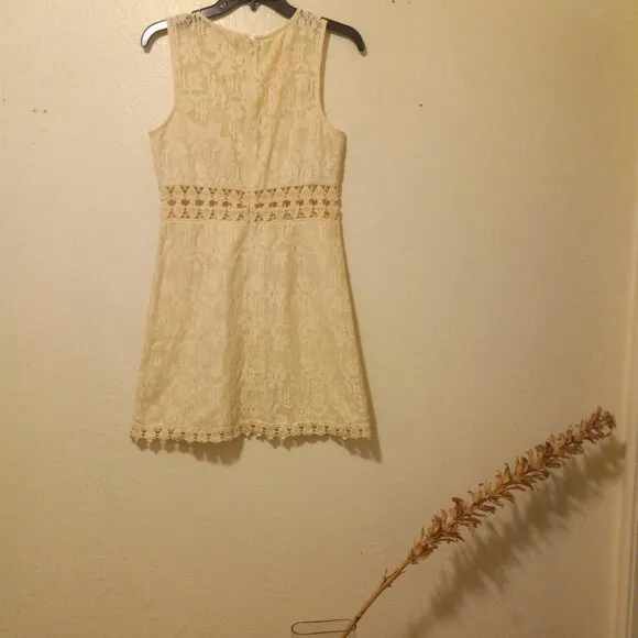 NWOT Free People Ivory/Cream Lace &amp; Crochet 2 Piece Look Mini Dress