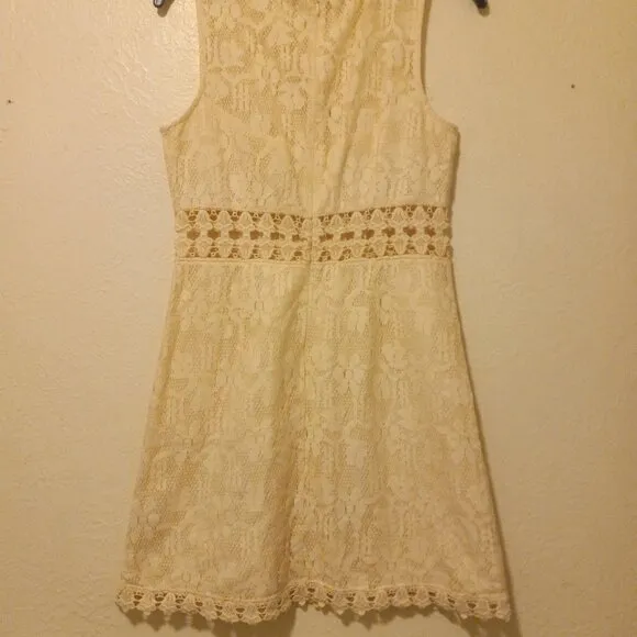 NWOT Free People Ivory/Cream Lace &amp; Crochet 2 Piece Look Mini Dress