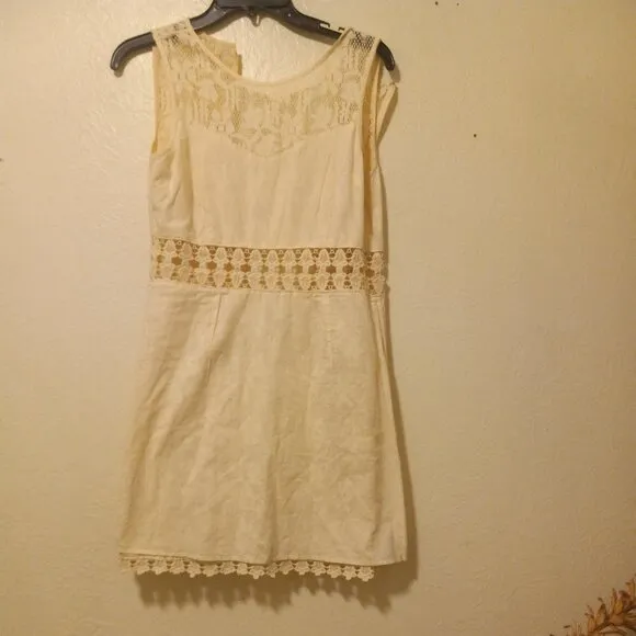 NWOT Free People Ivory/Cream Lace &amp; Crochet 2 Piece Look Mini Dress