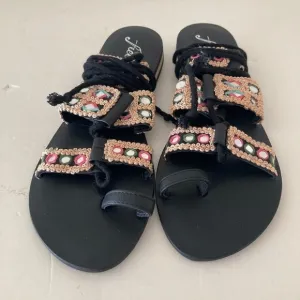 NWOT Free People Mantra Mirror Black Leather Boho Sandals Sz 37