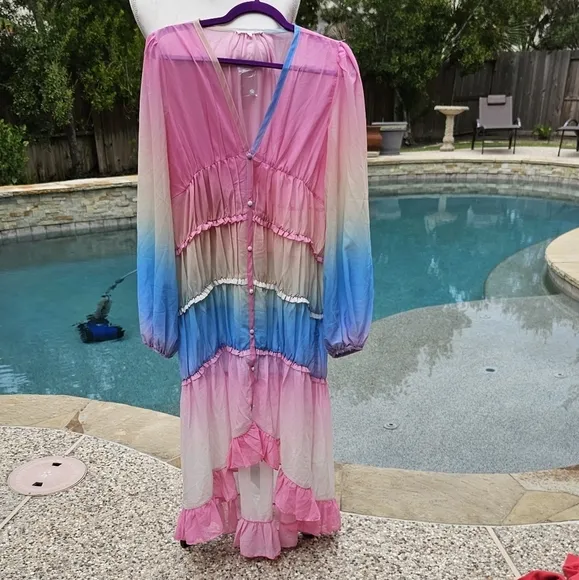 Nwot Free the roses Print Ruffle High-Low Dress S
