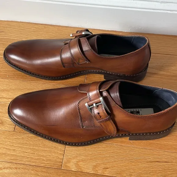 NWOT Joseph Abboud Will II buckle Men's Brown Leather Dress Shoes