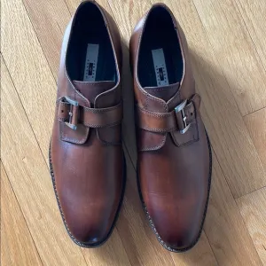 NWOT Joseph Abboud Will II buckle Men's Brown Leather Dress Shoes