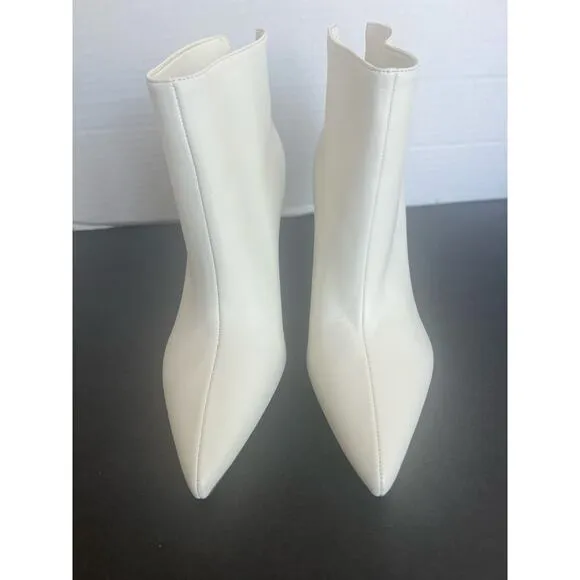NWOT Marc Fisher LTD Fenet White Leather PullOn Pointy Toe Stiletto Heel Boot 7M