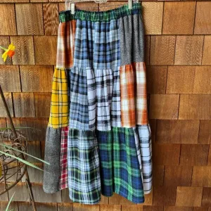 NWOT Vintage Plaid Flannel Elastic Waist Patchwork Skirt in Women's X-Large