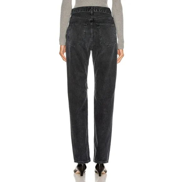 NWT! AGOLDE Lana Jean Sz 32 Mid Rise Vintage Straight Distressed Black Disorder