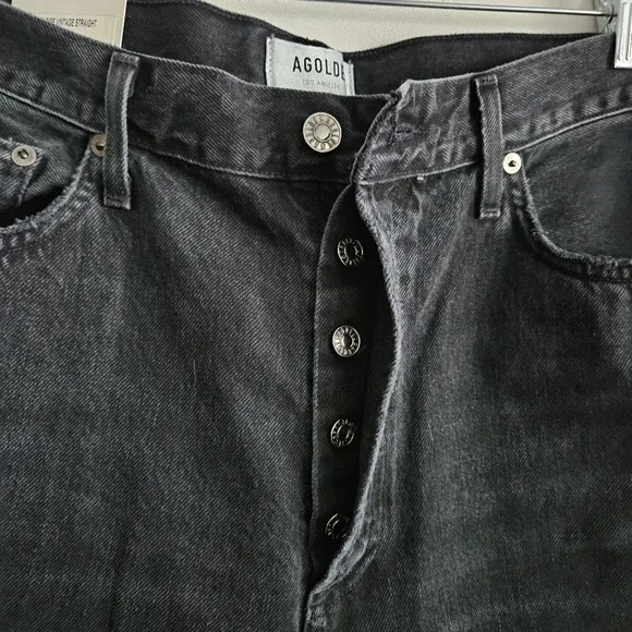 NWT! AGOLDE Lana Jean Sz 32 Mid Rise Vintage Straight Distressed Black Disorder