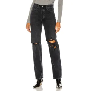NWT! AGOLDE Lana Jean Sz 32 Mid Rise Vintage Straight Distressed Black Disorder