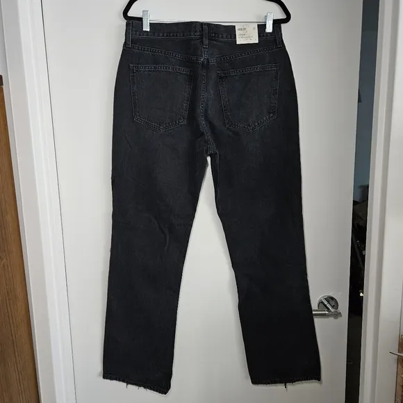 NWT! AGOLDE Lana Jean Sz 32 Mid Rise Vintage Straight Distressed Black Disorder