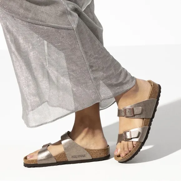 NWT Birkenstock Sydney Birko-Flor 2-Strap Sandals in Graceful Taupe