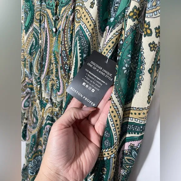 NWT Boston Proper Paisley Print Smocked Dress Multicolor