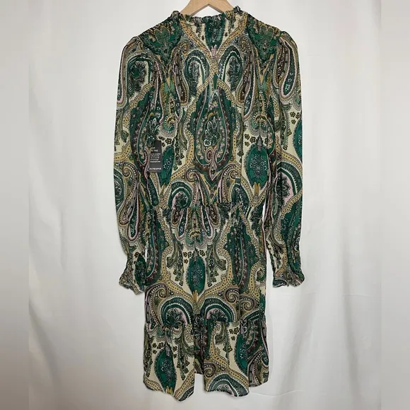 NWT Boston Proper Paisley Print Smocked Dress Multicolor