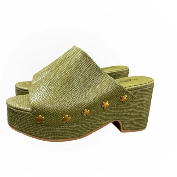 NWT Charlotte Stone Ellery Flower Platform Sandals in Khaki Size 9