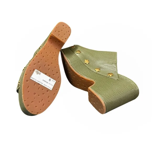 NWT Charlotte Stone Ellery Flower Platform Sandals in Khaki Size 9