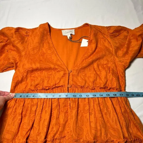 NWT Cleobella Blythe Mini Dress in Bright Orange Floral Tiered Boho XS