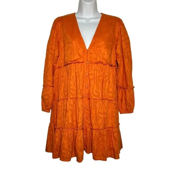 NWT Cleobella Blythe Mini Dress in Bright Orange Floral Tiered Boho XS