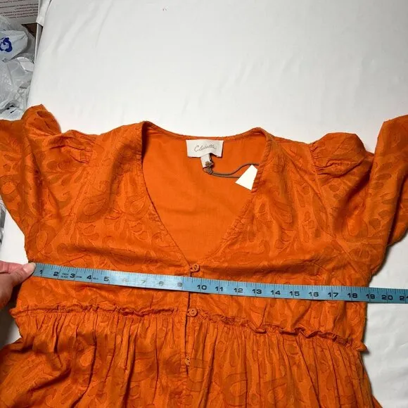 NWT Cleobella Blythe Mini Dress in Bright Orange Floral Tiered Boho XS