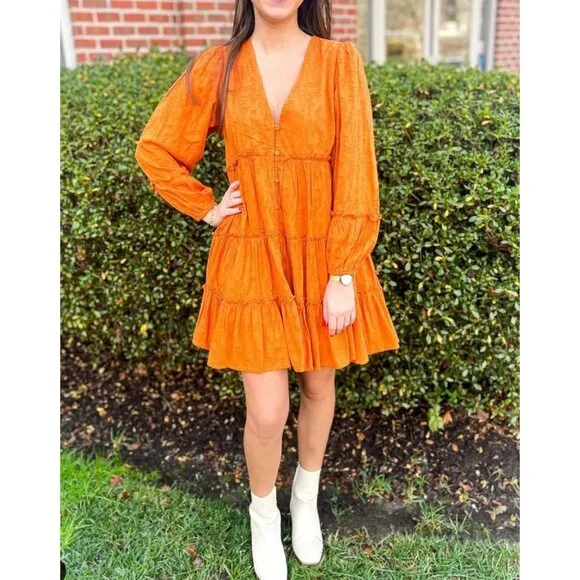 NWT Cleobella Blythe Mini Dress in Bright Orange Floral Tiered Boho XS