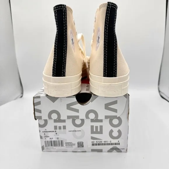 NWT Commes Des Garçons CDG Play Converse High Top Chuck 70 Heart Sneakers Cream