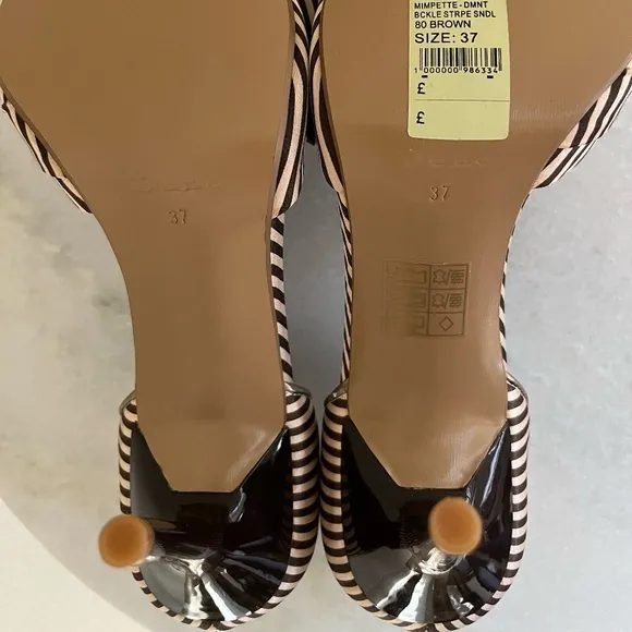 NWT DUNE LONDON | Crystal Bow Buckle Brown Striped Sandal Heels | Size 37