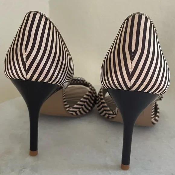 NWT DUNE LONDON | Crystal Bow Buckle Brown Striped Sandal Heels | Size 37