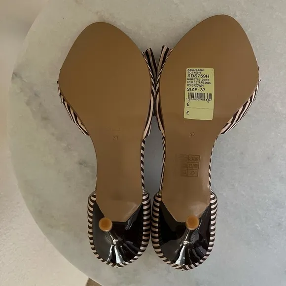 NWT DUNE LONDON | Crystal Bow Buckle Brown Striped Sandal Heels | Size 37
