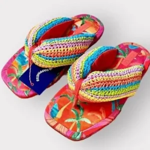NWT Farm Rio Women's Tropical Puffy Flip Flop Vegan Sandals  Multi Color Sz 11
