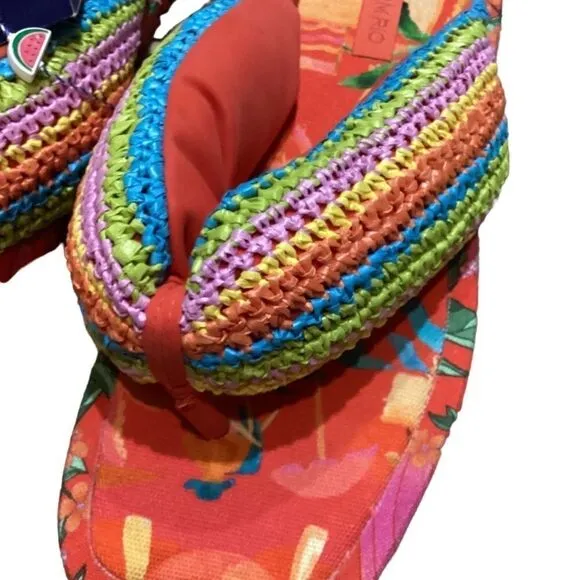 NWT Farm Rio Women's Tropical Puffy Flip Flop Vegan Sandals  Multi Color Sz 11